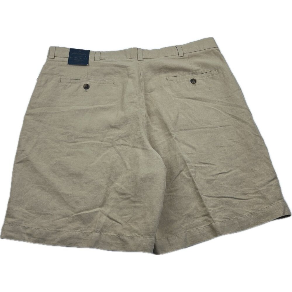 BROOKS BROTHERS Linen Blend Shorts Sz 38 Khaki Flat Front Mens NWT